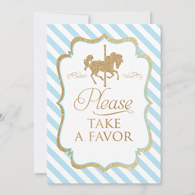 Invitation Panneau de faveur de carrousel à rayures bleues (Devant)