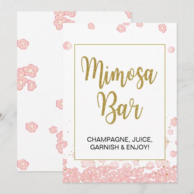 Invitation Panneau de la barre Mimosa | Fête des mariées rose (Devant / Derrière)