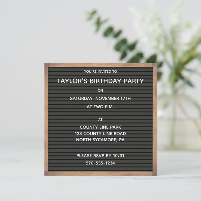 Invitation Panneau de lettre noir pour toute occasion personn (Debout devant)