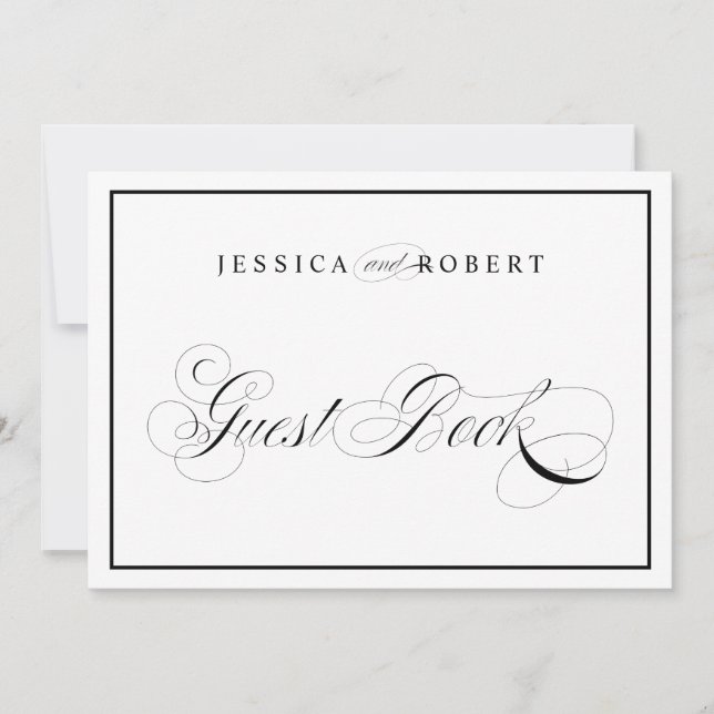 Invitation Panneau de mariage élégant Livre d'or Bordure noir (Devant)