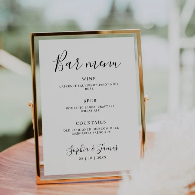 Invitation Panneau de menu du Mariage de calligraphie minimal (Minimalist Calligraphy Wedding Bar Menu Sign Invitation)