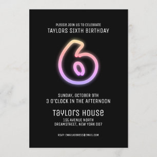 Invitation Panneau de néon coloré 6E Fête d'anniversaire bran