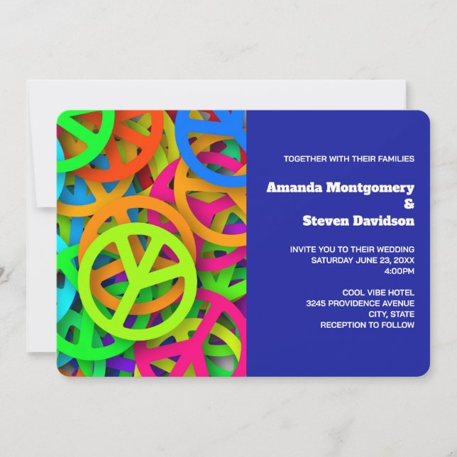 Invitation Panneau de Paix Motif Super 60 Vibe Mariage (Devant)
