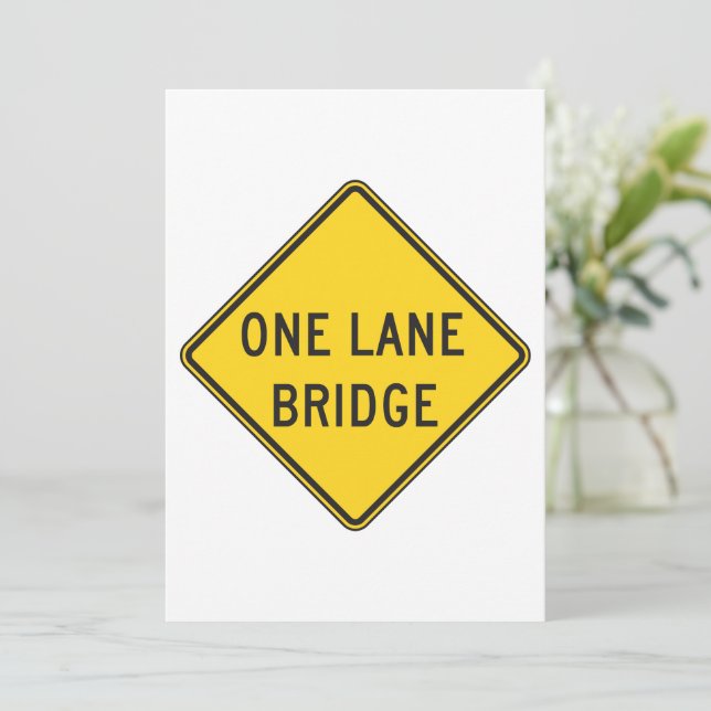 Invitation Panneau de signalisation de pont à une voie jaune (Debout devant)