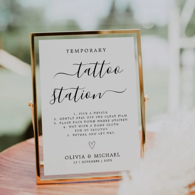 Invitation Panneau de station de tatouage temporaire minimali (Minimalist Wedding Temporary Tattoo Station Sign, Invitation)