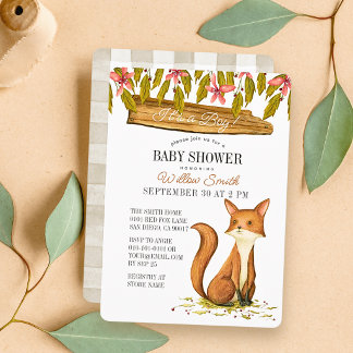 Invitation Panneau en bois floral renard pour Baby Shower gar