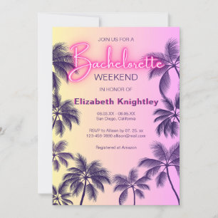 Invitation Panneau lumineux rose néon Plage Bachelorette Itin