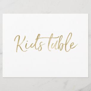 Invitation Panneau Mariage "Table Enfants"   Stylish Gold Let