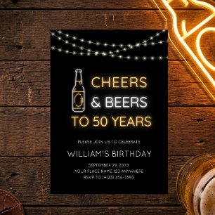 Invitation Panneau néon Cheers & Beers 50 ans Photo d'anniver