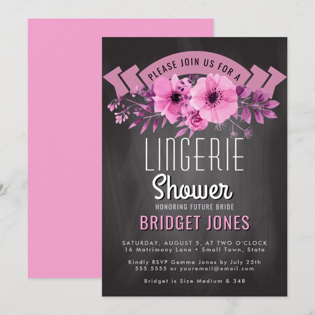 Invitation Panneaux de Fête de l'mariée Lingerie Floral rose (Devant / Derrière)