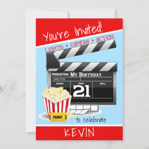 Invitation Panneaux de films Popcorn fête du 21e anniversaire