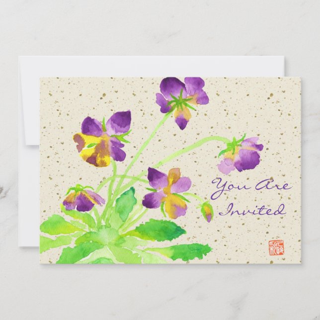 Invitation Pansies Aquarelle Peinture de washi jaune violet (Devant)
