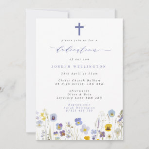 Invitation Pansies bleues et jaunes Fleurs sauvages Dédicatio