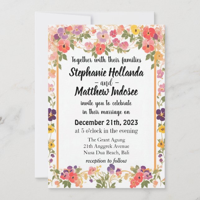 Invitation Pansies comme Amour Souvenir & Joie libre-spiritue (Devant)