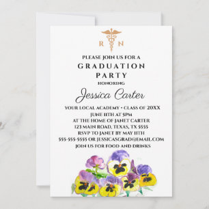 Invitation Pansies de typographie des infirmières diplômées e