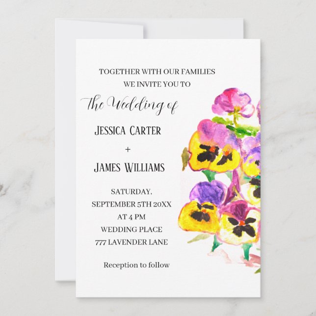 Invitation Pansies Pansy Floral Mariage (Devant)