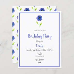 Invitation Pansies violettes bleues