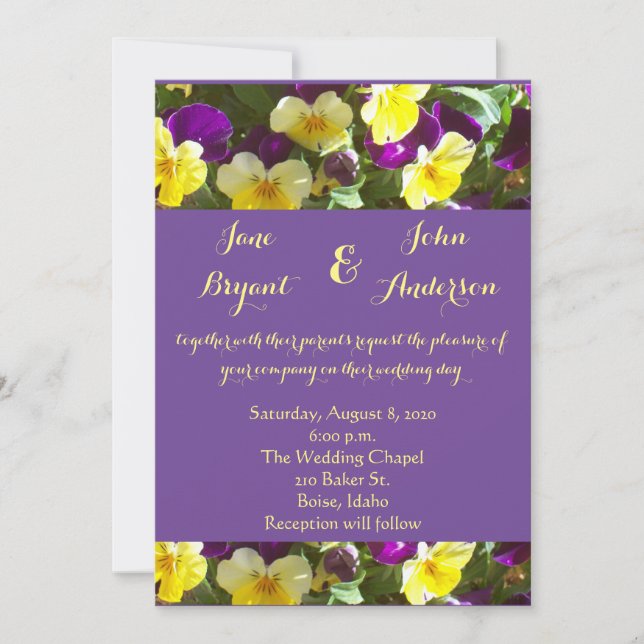 Invitation Pansies violettes et jaunes frontières de la photo (Devant)