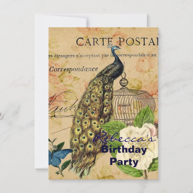 Invitation paon botanique français de cru de cage à oiseaux (Devant)