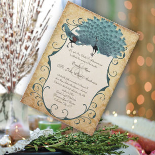 Invitation Paon damas or métallisé
