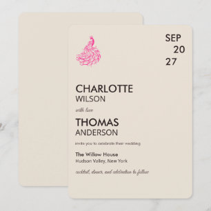 Invitation Paon de mariage botanique Rose Couture