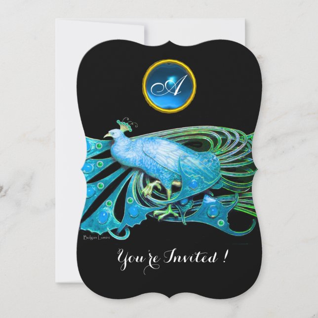 INVITATION PAON ÉLÉGANT EN BLEU NOIR SARCELLE FÊTE DE MARIAGE (Devant)