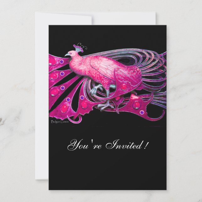INVITATION PAON ÉLÉGANT EN FUCHSIA, ROSE ET NOIR (Devant)
