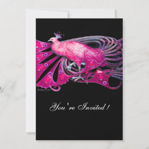 INVITATION PAON ÉLÉGANT EN FUCHSIA, ROSE ET NOIR