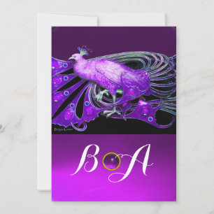 INVITATION PAON ÉLÉGANT EN MARIAGE MONOGRAMME VIOLET,NOIR