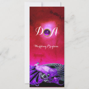 INVITATION PAON ÉLÉGANT EN POURPRE, MONOGRAMME DE MARIAGE NOI