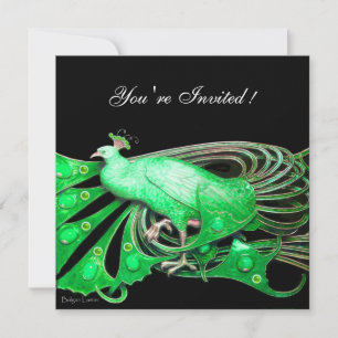 INVITATION PAON ÉLÉGANT  EN VERT ET NOIR
