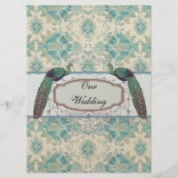 paon et élégant mariage damassé sarcelle crème