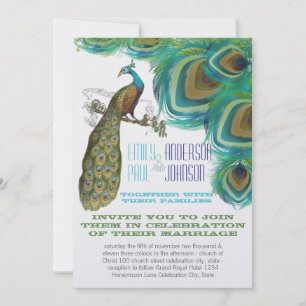 Invitation Paon Plumes Vintage avec Paon