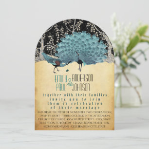 Invitation Paon Plumes Vintage avec Paons
