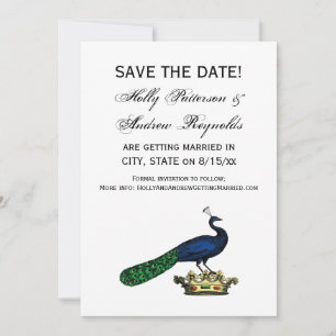 Invitation Paon stylisé vintage héraldique sur couronne C