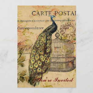 Invitation paon vintage