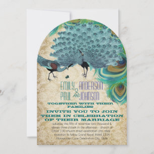 Invitation Paon Vintage Plumes avec Paons