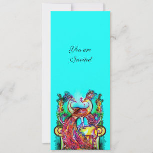 Invitation PAONS AMOUREUX, rouge bleu turquoise vert