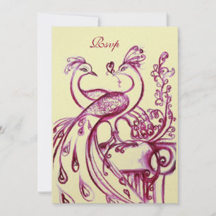 Invitation PAONS AMOUREUX RSVP, rouge burgundy rose or