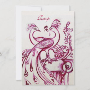Invitation PAONS AMOUREUX RSVP, rouge burgundy rose or