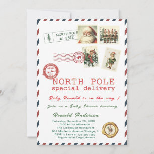 Invitation Papa Noël aquarelle Bébé Hiver Maman futur bébé