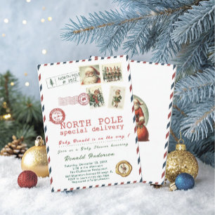 Invitation Papa Noël aquarelle Bébé Hiver Maman futur bébé S