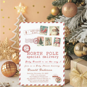 Invitation Papa Noël aquarelle Bébé Hiver  Maman futur bébé S