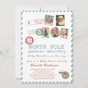Invitation Papa Noël aquarelleBébé Fête prénatale au pôle Nor