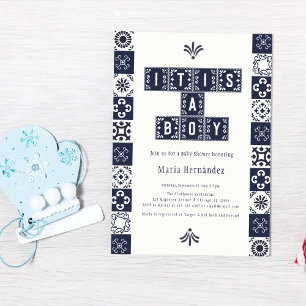 Invitation Papel bleu Picado Fiesta C'est un Baby shower garç