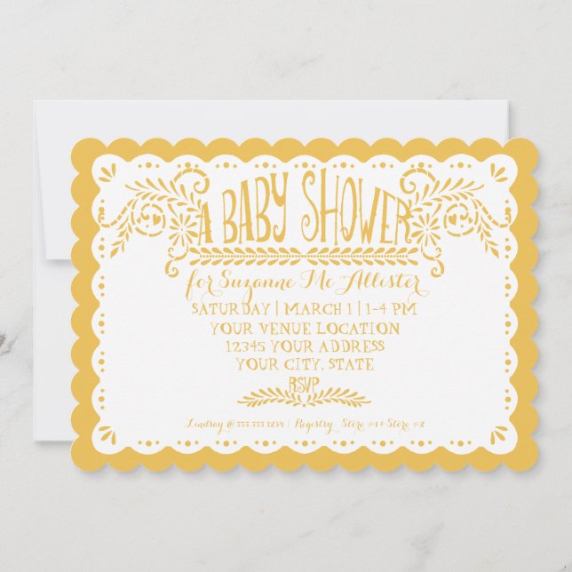 Invitation Papel Picado Baby Girl Douche Pool Jaune Fiesta (Dos)