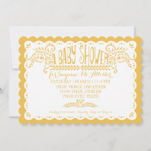 Invitation Papel Picado Baby Girl Douche Pool Jaune Fiesta