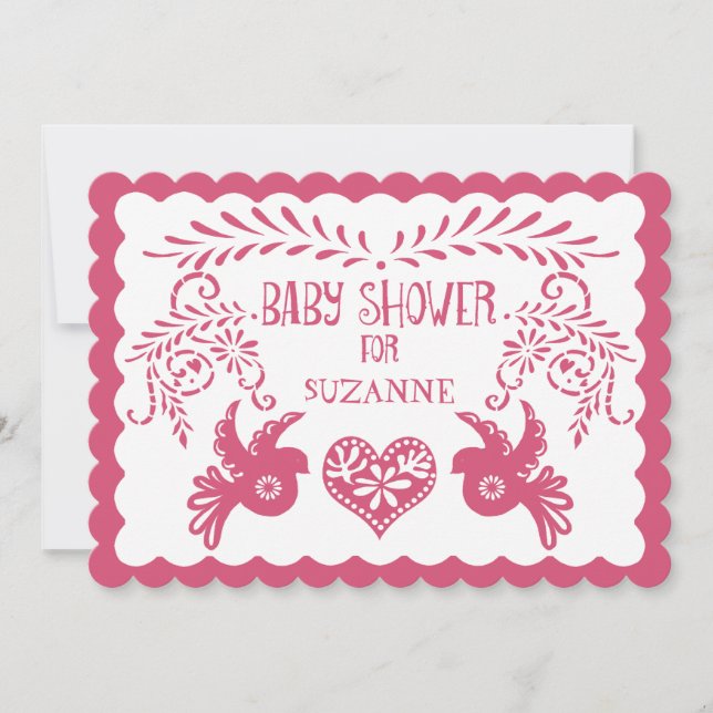 Invitation Papel Picado Baby Girl Douche rose Orange Fiesta (Devant)