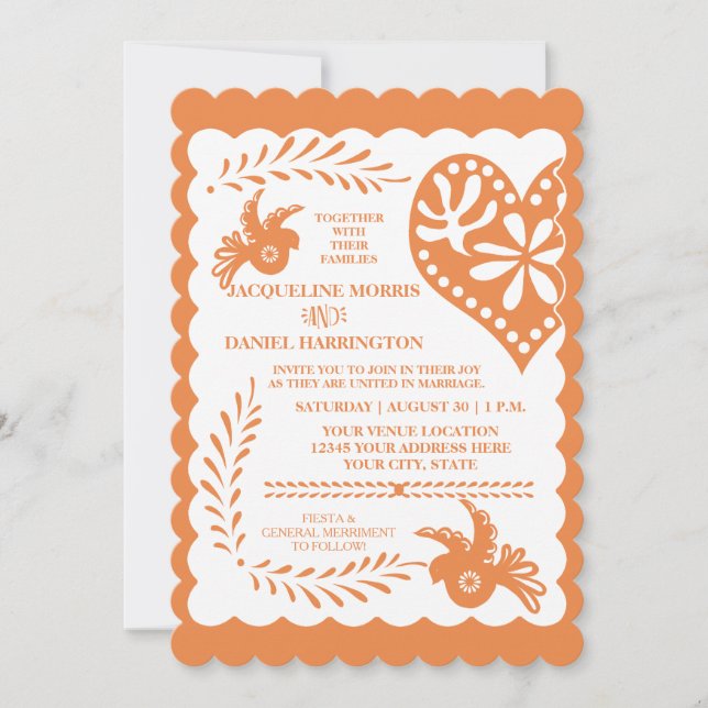 Invitation Papel Picado Citrus Orange Fiesta Bannière Mariage (Devant)