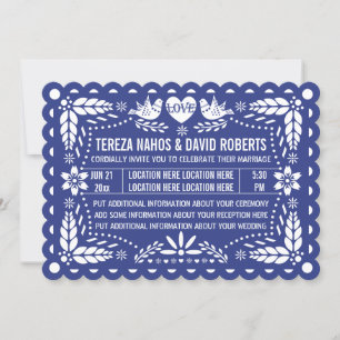 Invitation Papel picado inséparables bleu foncé mariage de fi